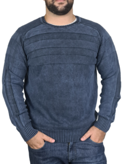blusa de frio 100% algodão gola careca listrada azul marinho