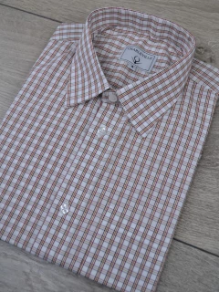 Camisa Manga Curta Xadrez Laranja - comprar online