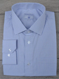 Camisa Micro Xadrez Azul 100%Algodão - Charleville Camisaria