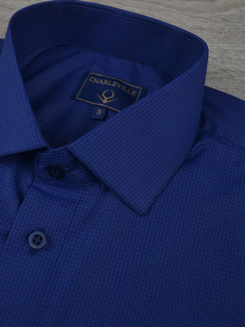 Camisa Micro Xadrez Azul marinho