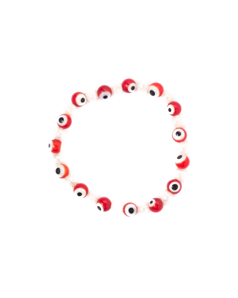 PULSERA PERLAS OJITOS ROJA