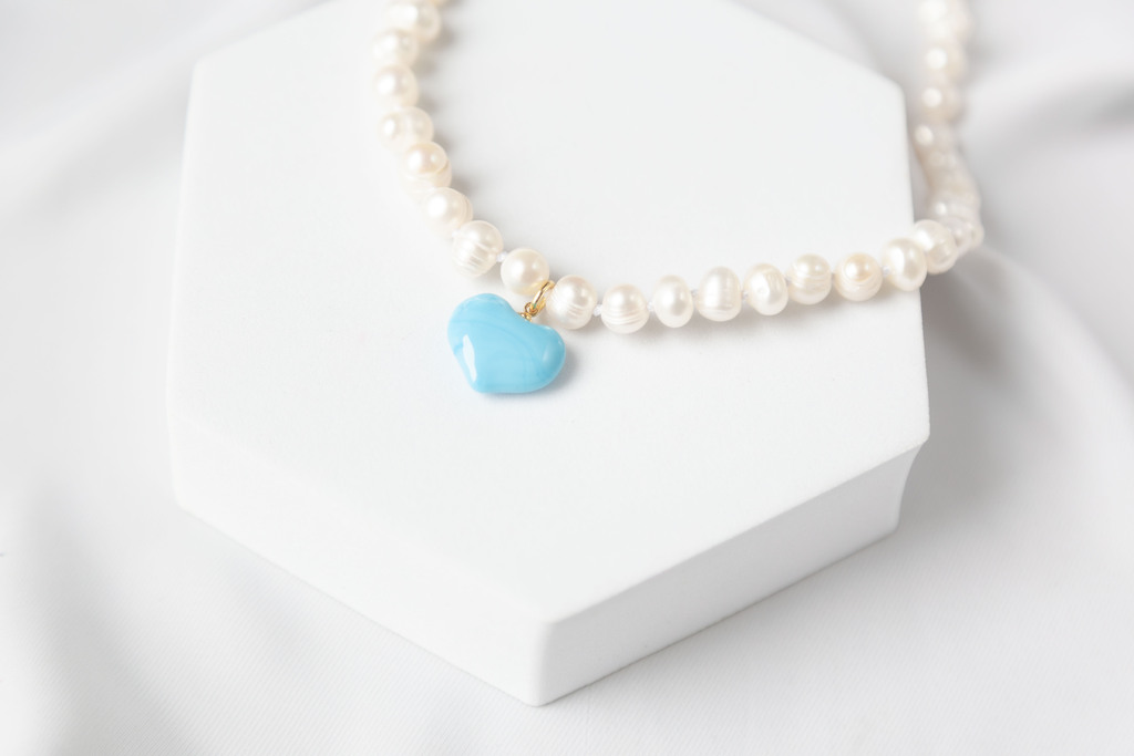 Collar Perlas Corazon Celeste thumbnail 3