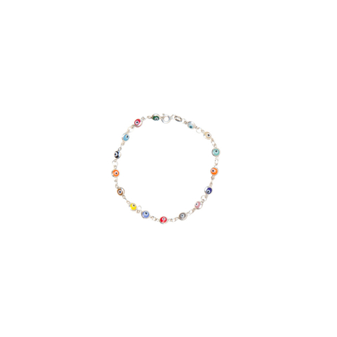 PULSERA OJITOS COLORES PLATEADA