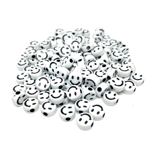 (CO-0675) PAQ. 50 GR HAPPY FACE BLANCA/NEGRO 10mm