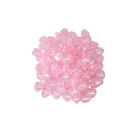 (CO-1906) PAQ 25 GR. CUENTAS PLÁSTICAS CORAZÓN TORNASOL ROSA