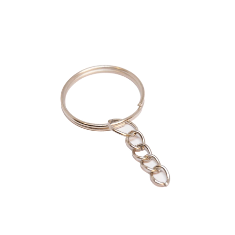(CO-1765) 12 UND. ARGOLLA LISA CON CADENA PARA LLAVERO 1,2 mm x 25 mm