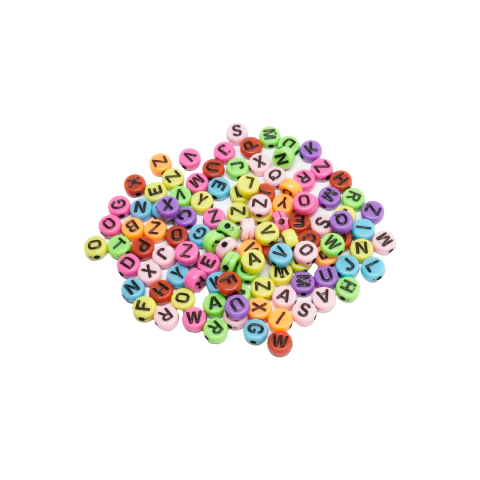 (CO-1854) PAQ. 50 GR CUENTAS PLÁSTICAS ABECEDARIO COLORES - 7 MM