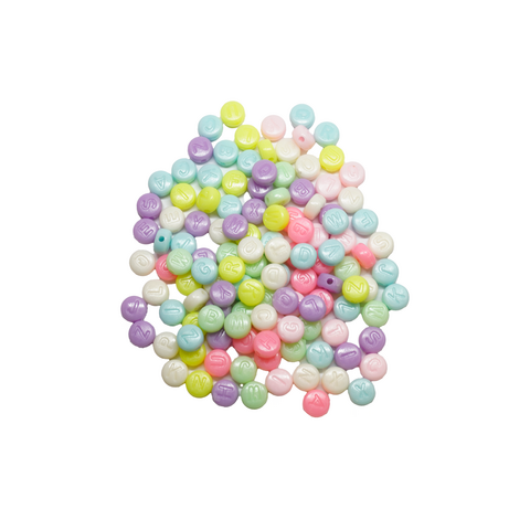 (CO-1712) PAQ 50 GR. CUENTAS PLÁSTICAS ABECEDARIO PASTEL 7 mm