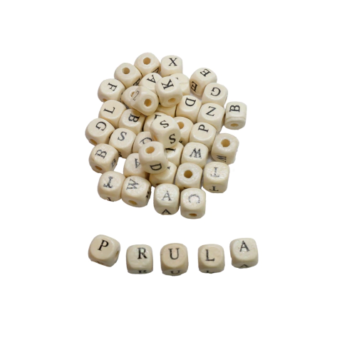 (CO-1710) PAQ 50 GR. CUENTAS CUBO DE MADERA ABECEDARIO 10 mm
