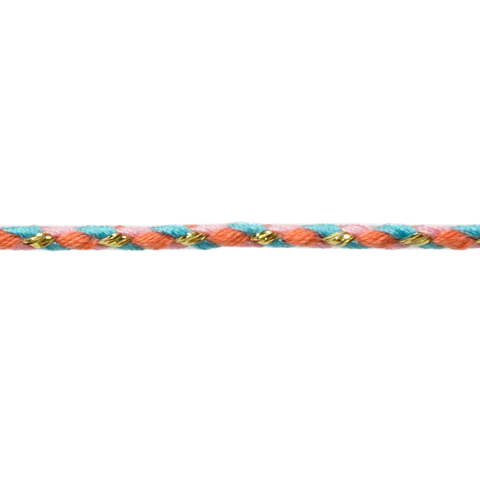 (CO-1881) METRO. CORDÓN TRENZADO DE ALGODÓN CON LUREX - (LILA/CORAL/TURQUESA) - 2 MM