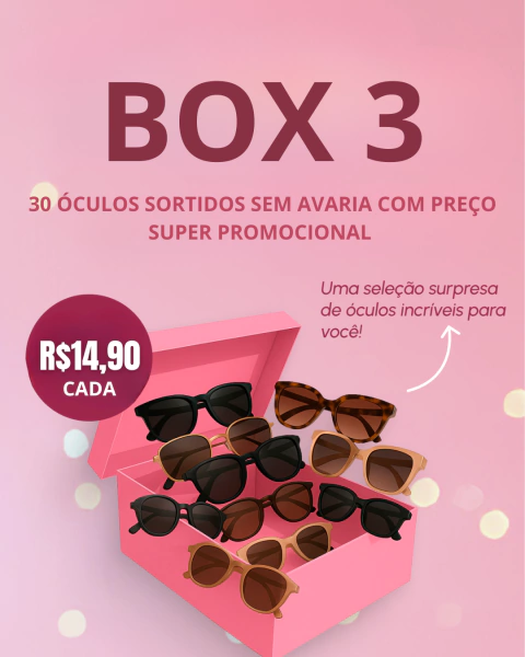 Box 3: 30 óculos sortidos R$ 14,90 cada - comprar online