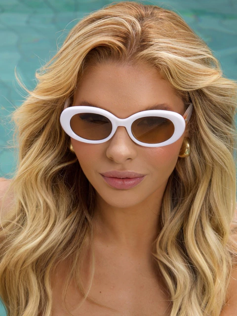 Óculos de Sol Blogueira Oval Bossa 3.0 - Marrom Branco Laranja - Acetato