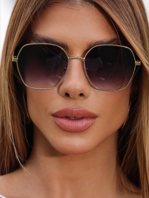 Óculos de Sol Maxi Quadrado Iris - Preto Degradê/Rose - Metal - comprar online