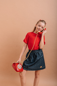 Conjunto! Falda CHERI + Remera ORNELLA + Gomita Moño Rojo