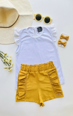 Conjunto! Short DOLCE Maiz + Remera VALENTINA + Moñitos Clip Maiz