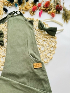 Moño Línea Tusor VERDE MALVA. Vincha o Gomita - tienda online