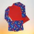 Conjunto Infantil Camisa Raglan + Sunga Estampa Dino Vermelho – Proteção Solar FPU50+ | Baby/Infantil
