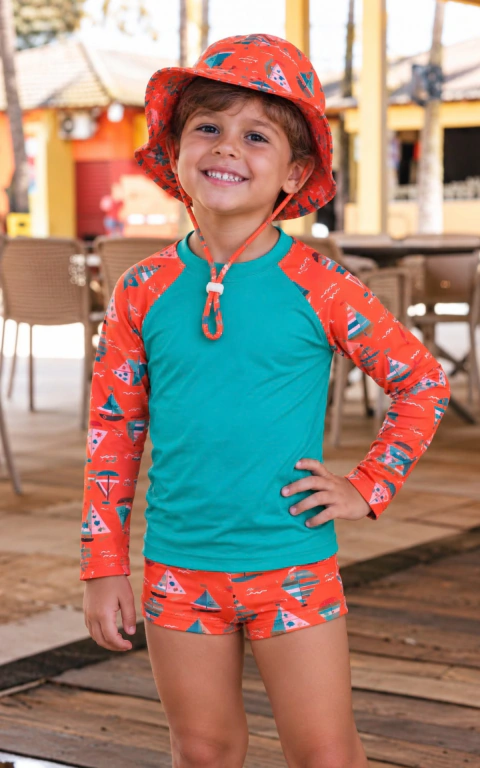 Conjunto Trio Masculino Barquinho – Proteção Solar FPU50+ | Baby/Infantil -
