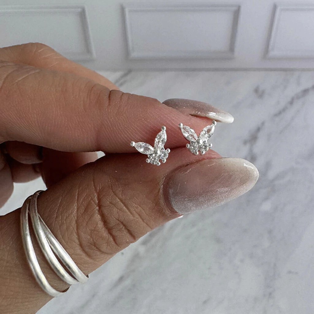 Par Aros Mariposa con Cubic | Acero Blanco