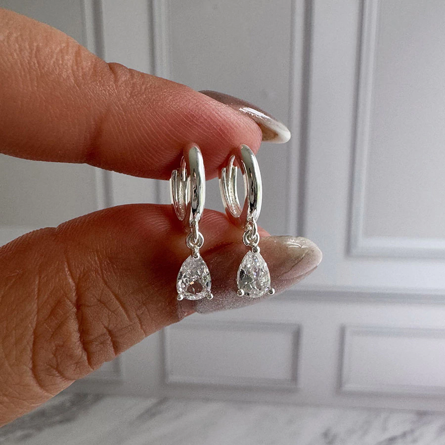 Par Argollas con Gota | Acero Blanco