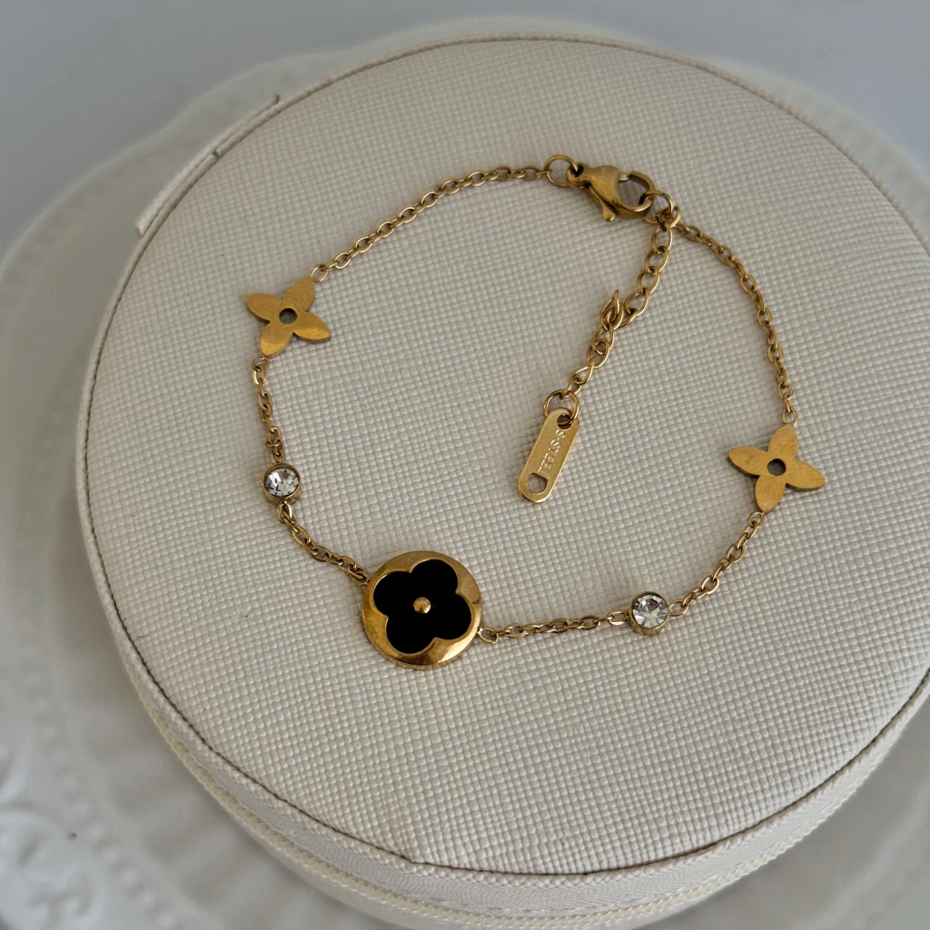 Pulsera tréboles black gold