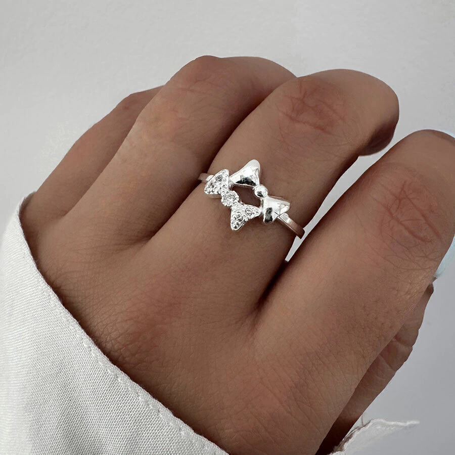 Anillo Moñitos con cubic Plata 925