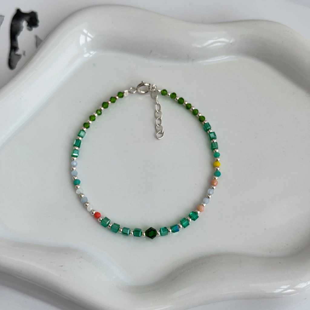 Pulsera Mix de Cristales Verde | PLATA 925