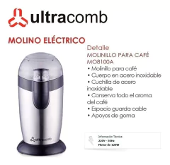 Molinillo De Café Ultracomb Mo8100 Acero Inoxidable 120w - tienda online