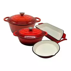 Olla redonda de hierro fundido esmaltado Roja 26 cm Vonne - Distribuidora Hogar