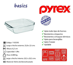 Fuente Cuadrada 1,9 Litros Basics Pyrex - comprar online