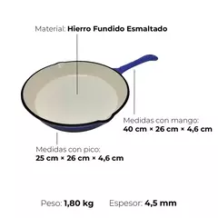 Sartén de Hierro Fundido Esmaltado Azul 26 cm Vonne - Distribuidora Hogar