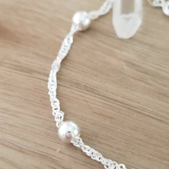 Pulsera Moga Singapur Gruesa 18cm Bolitas 4mm Plata 925 - Pircas Joyas