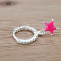 Aro Mila Argolla Clip Cubic Estrella Rosa Chicle Plata 925 - tienda online