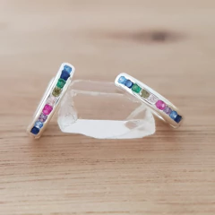 Aros Daga Argollitas 12mm Clip Cubic Multicolor Plata 925