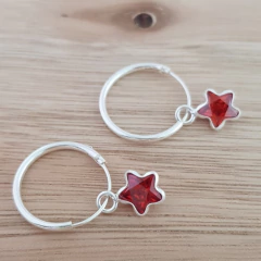 Aro Argollita 14mm Estrella Roja Plata 925 (por Unidad)