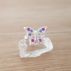 Aro Little Butterfly Cubic Multicolor Mariposa 10mmplata 925 - Pircas Joyas