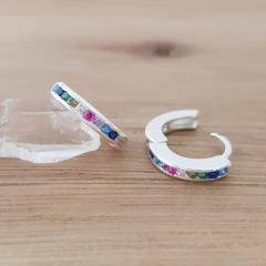 Imagen de Aros Daga Argollitas 12mm Clip Cubic Multicolor Plata 925