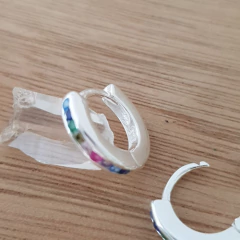 Aros Daga Argollitas 12mm Clip Cubic Multicolor Plata 925 - tienda online