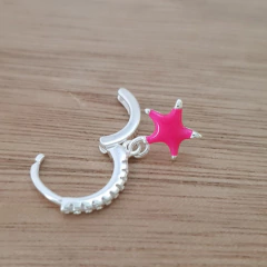 Aro Mila Argolla Clip Cubic Estrella Rosa Chicle Plata 925 - comprar online