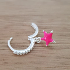 Imagen de Aro Mila Argolla Clip Cubic Estrella Rosa Chicle Plata 925