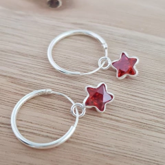 Aro Argollita 14mm Estrella Roja Plata 925 (por Unidad)