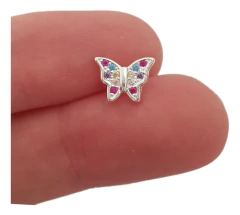Aro Little Butterfly Cubic Multicolor Mariposa 10mmplata 925