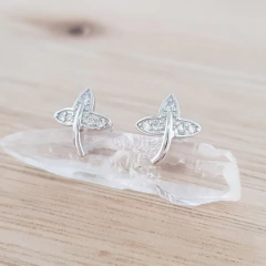 Imagen de Aros Hojitas Cristales 9mm Plata 925