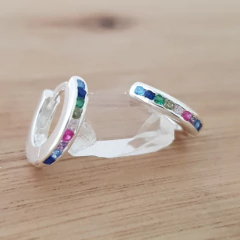 Aros Daga Argollitas 12mm Clip Cubic Multicolor Plata 925 - comprar online