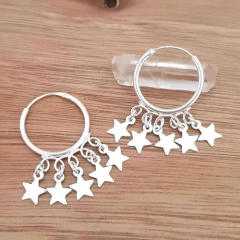 Aros Juno Argollas 14mm Estrellas Plata 925