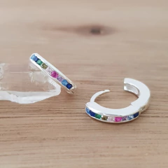 Aros Daga Argollitas 12mm Clip Cubic Multicolor Plata 925 - comprar online