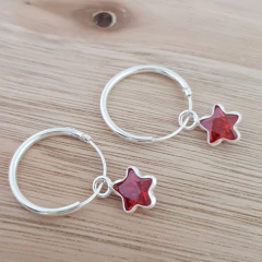 Aro Argollita 14mm Estrella Roja Plata 925 (por Unidad) - comprar online