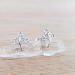 Aros Hojitas Cristales 9mm Plata 925 - Pircas Joyas