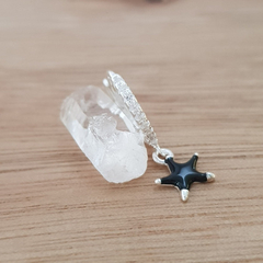 Aro Mila Argolla 11mm Clip Cubic Estrellita Negra Plata 925