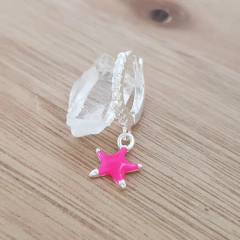 Aro Mila Argolla Clip Cubic Estrella Rosa Chicle Plata 925 - Pircas Joyas